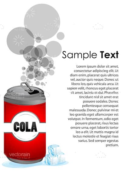 Open Cola Can with Fizz and Sample Text